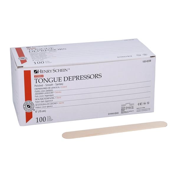 Tongue Depressor 6 in Wood Sterile Adult 100/Bx