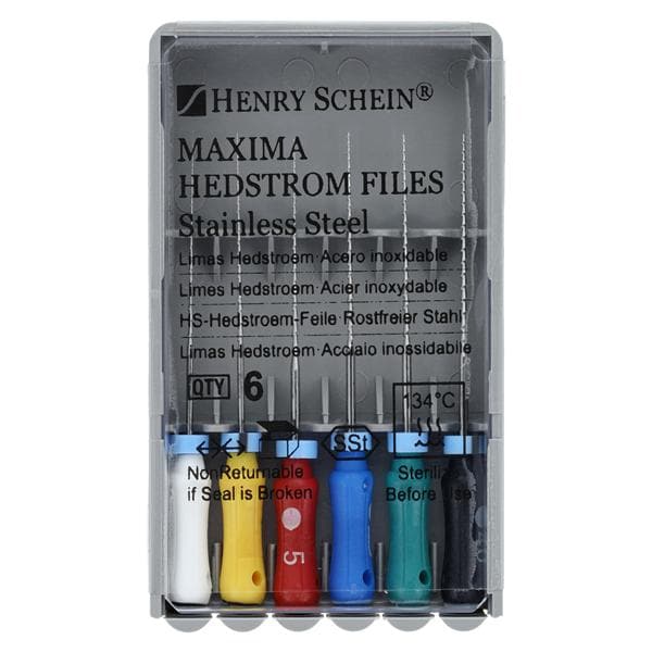 Maxima Hand Hedstrom Files 25 mm Size 15-40 Stainless Steel Assorted 6/Bx
