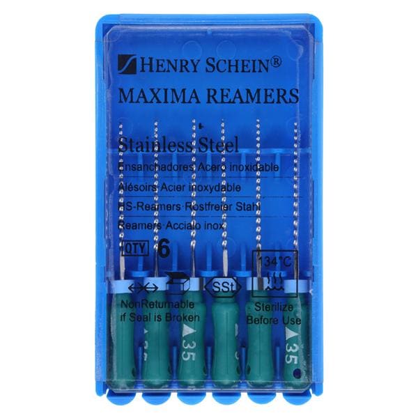 Maxima Hand Reamer 21 mm Size 35 Stainless Steel Green 6/Bx