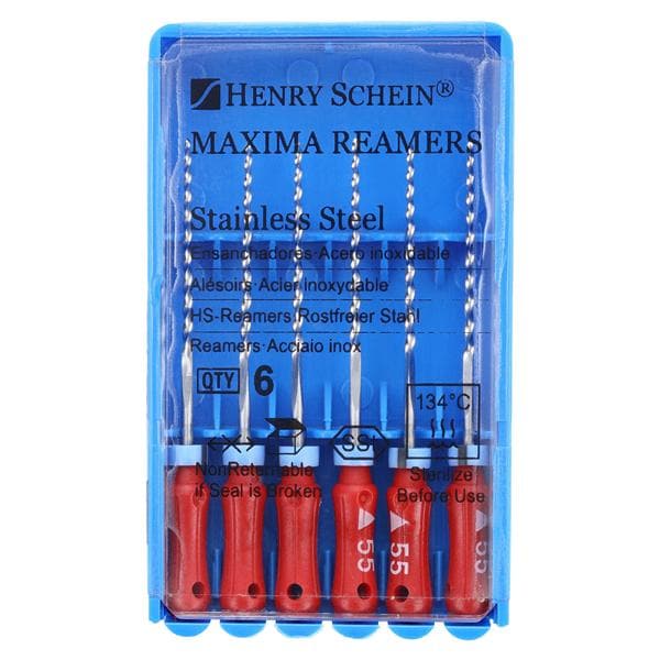 Maxima Hand Reamer 25 mm Size 55 Stainless Steel Red 6/Bx