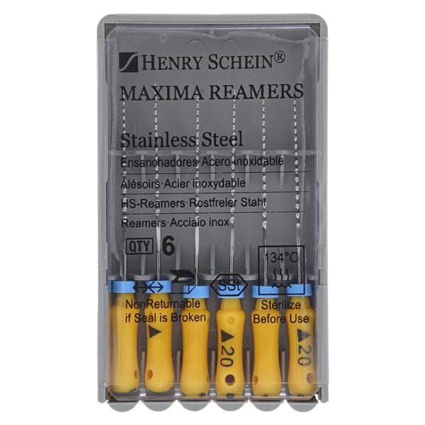 Maxima Hand Reamer 25 mm Size 20 Stainless Steel Yellow 6/Bx