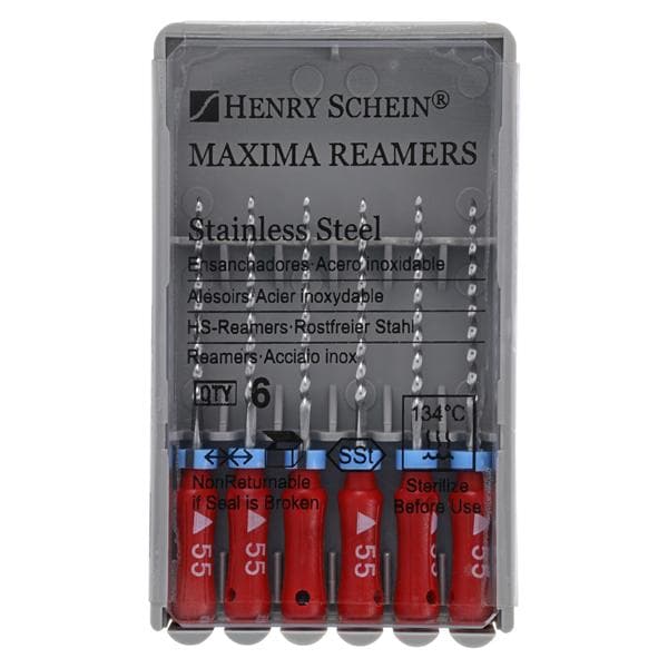 Maxima Hand Reamer 21 mm Size 55 Stainless Steel Red 6/Bx