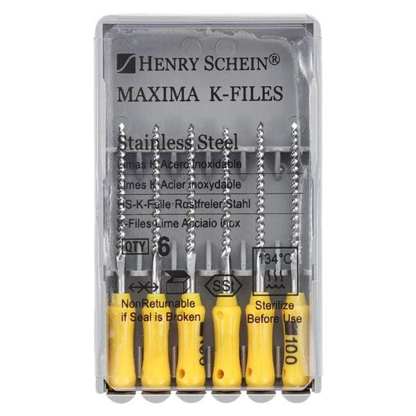 Maxima Hand K-File 21 mm Size 100 Stainless Steel Yellow 6/Bx