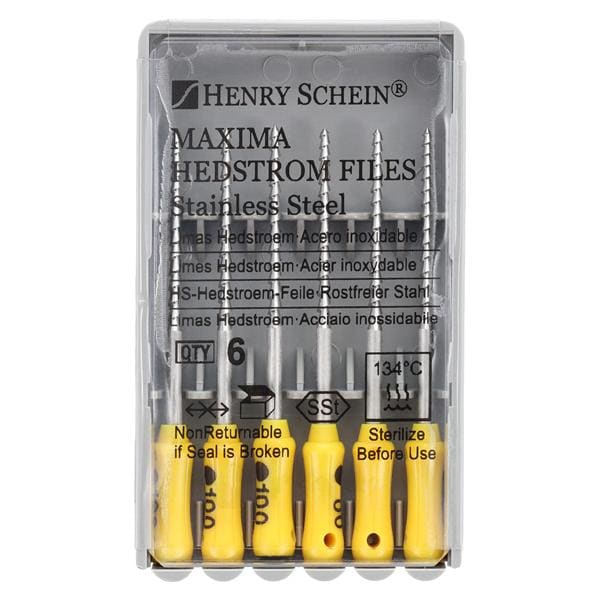Maxima Hand Hedstrom Files 25 mm Size 100 Stainless Steel Yellow 6/Bx