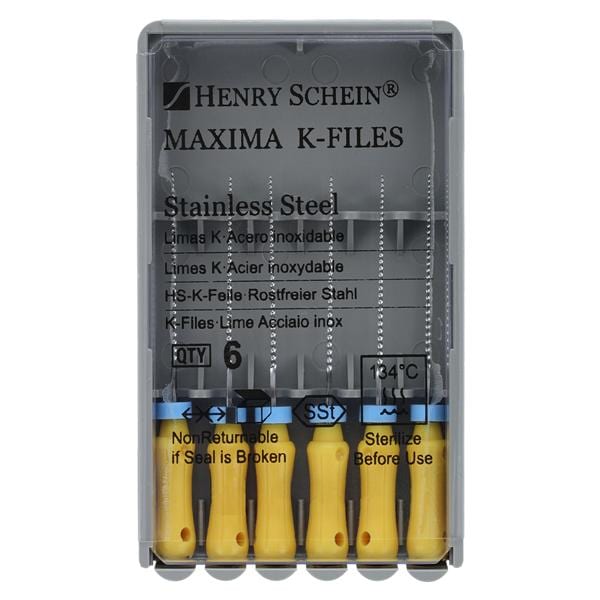 Maxima Hand K-File 21 mm Size 20 Stainless Steel Yellow 6/Bx