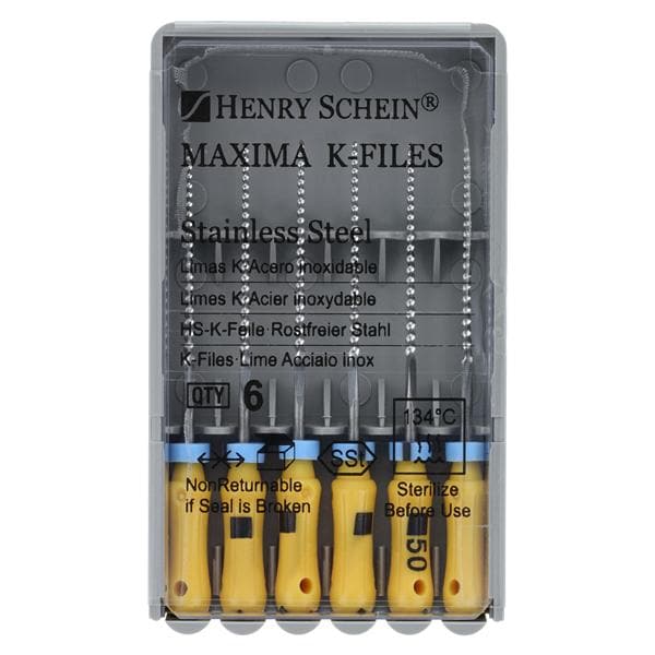 Maxima Hand K-File 25 mm Size 50 Stainless Steel Yellow 6/Bx