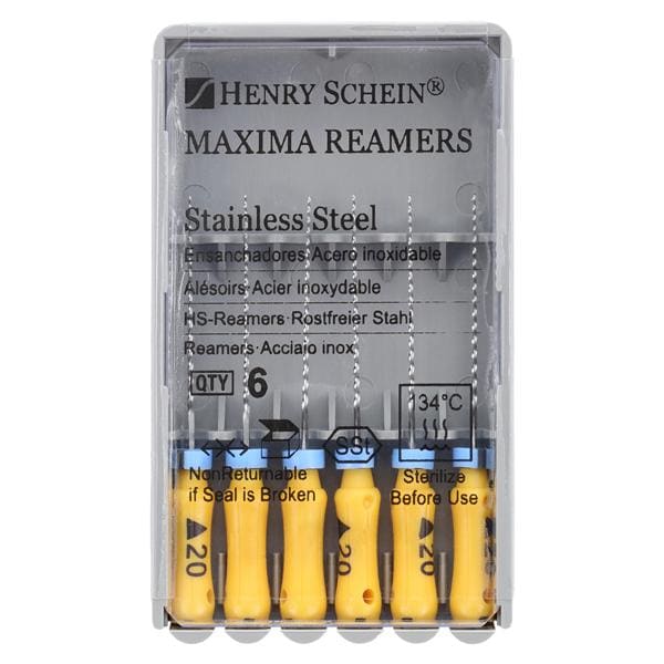 Maxima Hand Reamer 21 mm Size 20 Stainless Steel Yellow 6/Bx