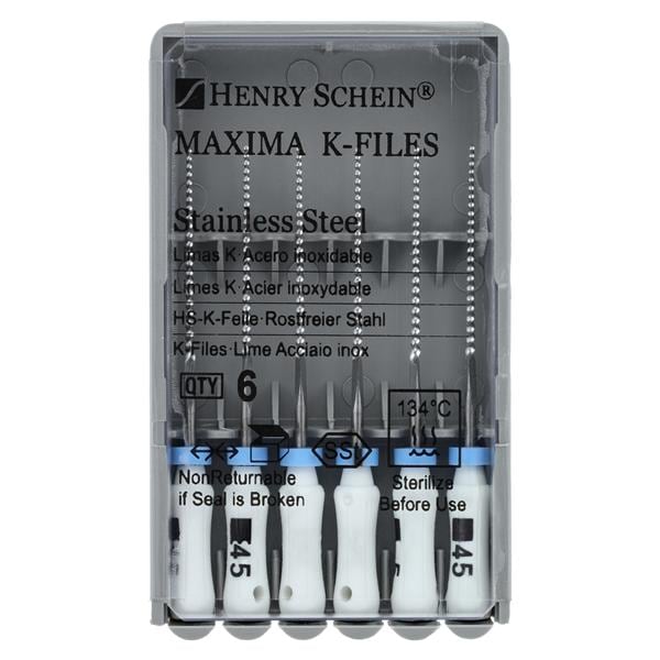 Maxima Hand K-File 25 mm Size 45 Stainless Steel White 6/Bx