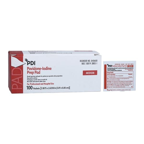 Prep Pad PVP Iodine 10% Medium 1-3/16x2-5/8", 10 BX/CA
