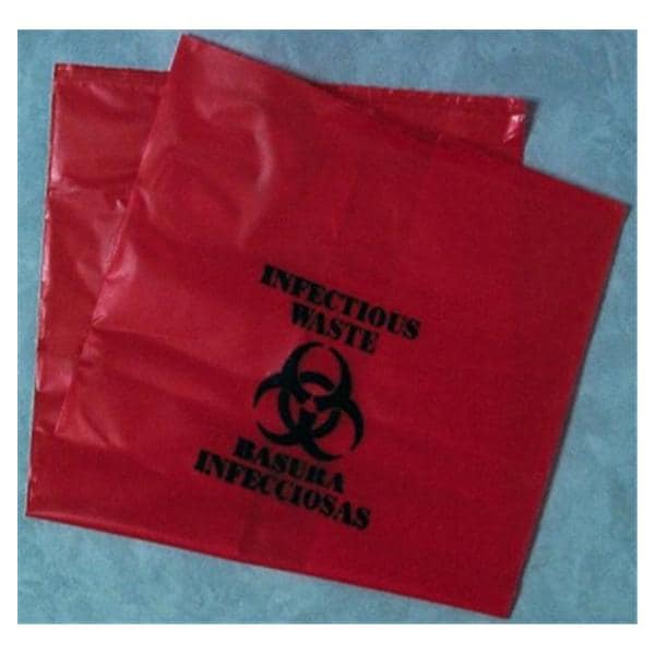 Biohazard Bag 15x9x31" Red Polyethylene 100/Ca