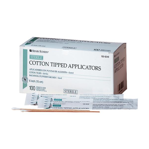 Cotton Tipped Applicator 6 in Wood Handle Sterile 100Pks/2