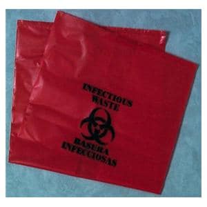 Biohazard Bag 15x9x24" Red Polyethylene 100/Ca