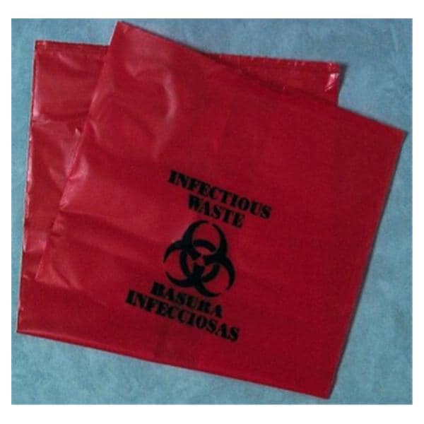 Biohazard Bag 15x9x24" Red Polyethylene 100/Ca