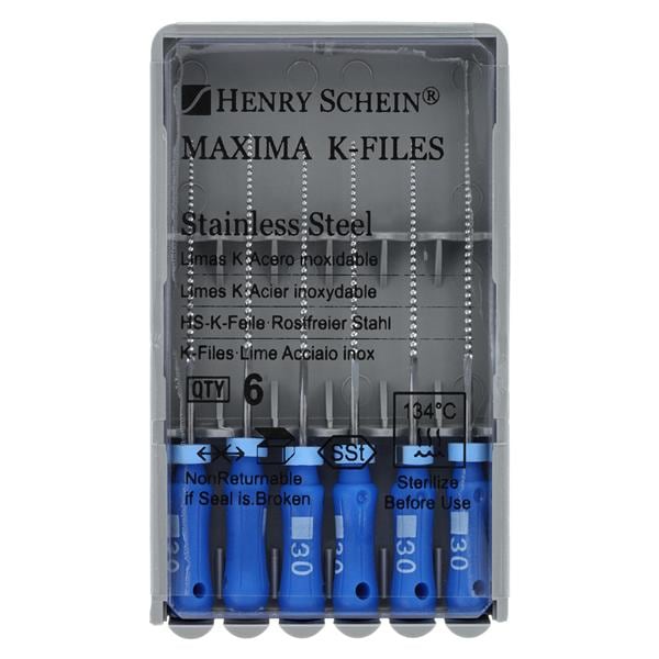 Maxima Hand K-File 25 mm Size 30 Stainless Steel Blue 6/Bx