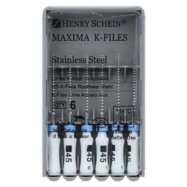 Maxima Hand K-File 21 mm Size 45 Stainless Steel White 6/Bx
