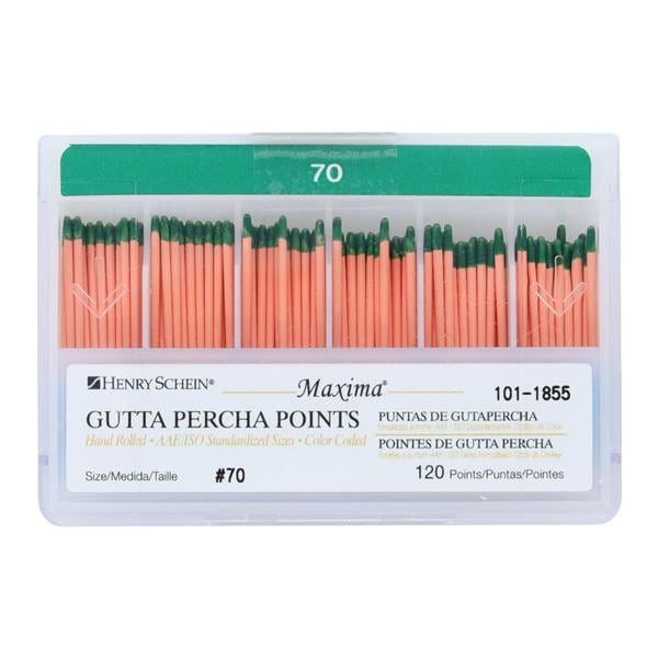 Maxima Hand Rolled Gutta Percha Points Size 70 Green 120/Bx