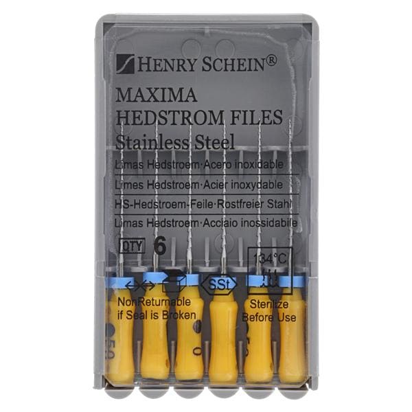 Maxima Hand Hedstrom Files 21 mm Size 50 Stainless Steel Yellow 6/Bx