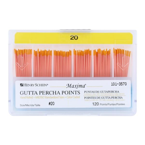 Maxima Hand Rolled Gutta Percha Points Size 20 Yellow 120/Bx