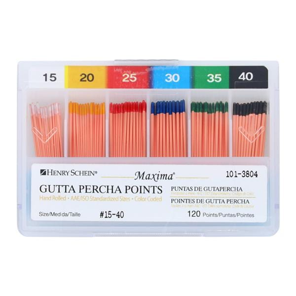 Maxima Hand Rolled Gutta Percha Points Size 15-40 Assorted 120/Bx