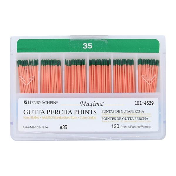 Maxima Hand Rolled Gutta Percha Points Size 35 Green 120/Bx