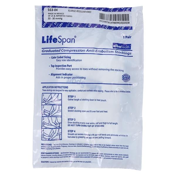 Lifespan Anti-Embolism Stocking Knee High XL 16-18" White