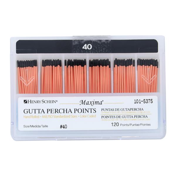 Maxima Hand Rolled Gutta Percha Points Size 40 Black 120/Bx