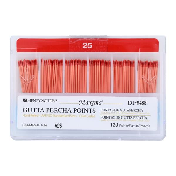 Maxima Hand Rolled Gutta Percha Points Size 25 Red 120/Bx