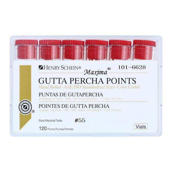 Maxima Hand Rolled Gutta Percha Points Size 55 Red 6Vls/Bx