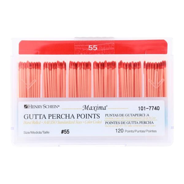 Maxima Hand Rolled Gutta Percha Points Size 55 Red 120/Bx