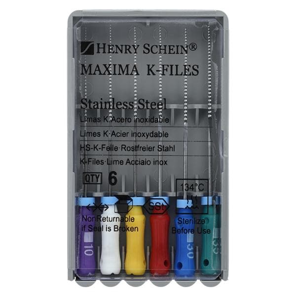 Maxima Hand K-File 31 mm Size 10-35 Stainless Steel Assorted 6/Bx
