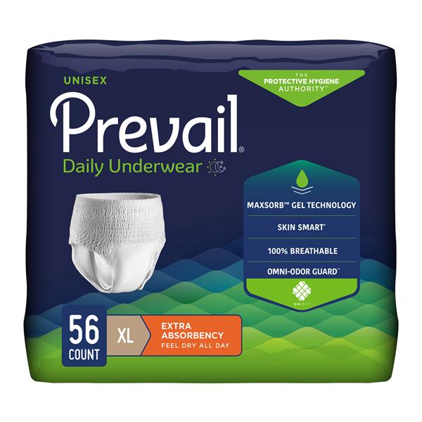 Prevail Incontinence Underwear Unisex 58-68" Moderate White Odor Guard 4x14/Ca