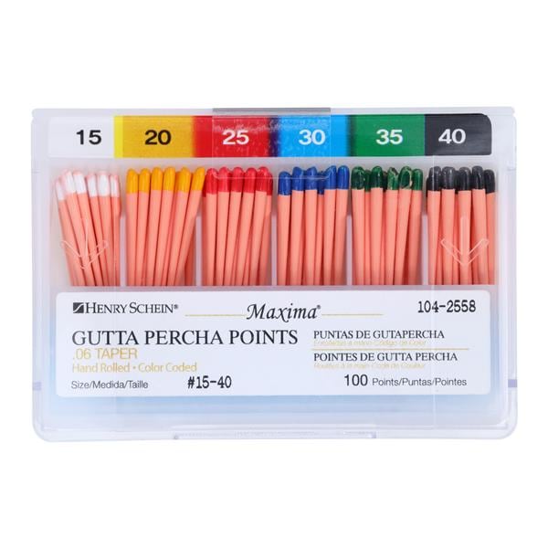 Maxima Hand Rolled Gutta Percha Points Size 15-40 Assorted 100/Bx