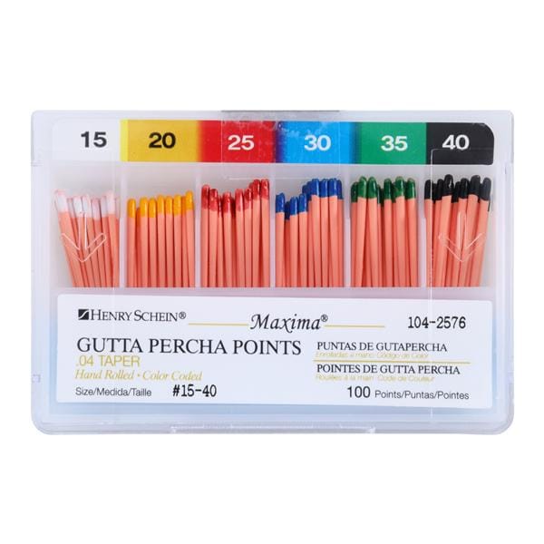 Maxima Hand Rolled Gutta Percha Points Size 15-40 Assorted 100/Bx