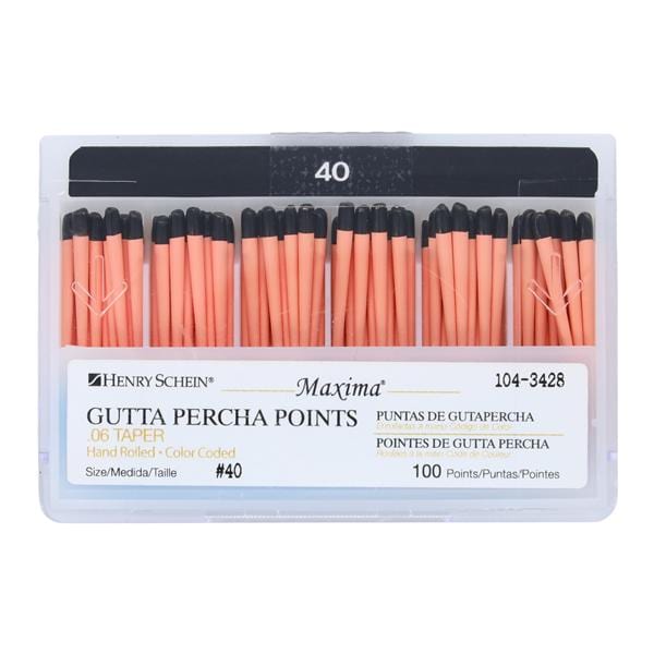 Maxima Hand Rolled Gutta Percha Points Size 40 Black 100/Bx