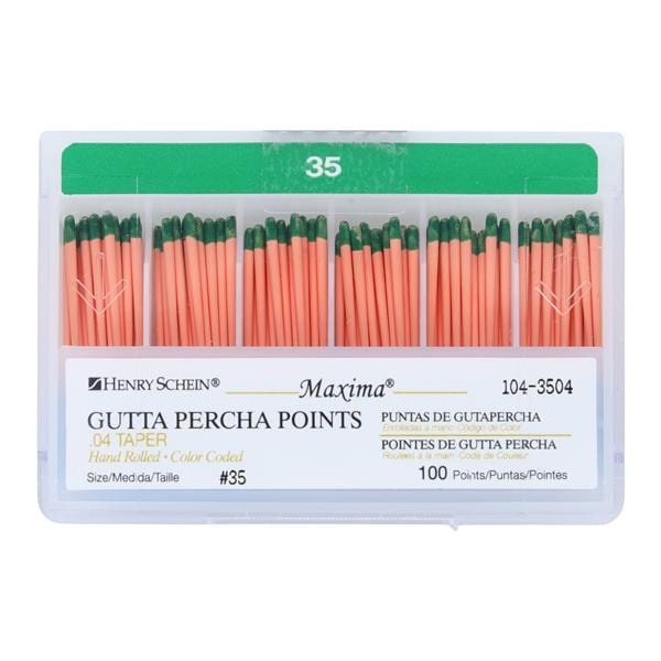 Maxima Hand Rolled Gutta Percha Points Size 35 Green 100/Bx