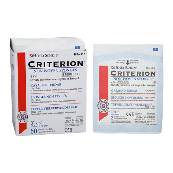 Criterion Rayon/Polyester Blend Non-Woven Sponge 3x3" 4 Ply Sterile Square LF, 48 PK/CA