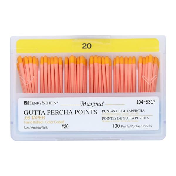 Maxima Hand Rolled Gutta Percha Points Size 20 Yellow 100/Bx