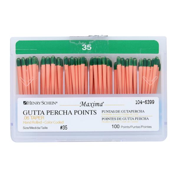 Maxima Hand Rolled Gutta Percha Points Size 35 Green 100/Bx