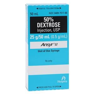 Dextrose 50% Injection Preservative Free Ansyr II Syringe 50mL 10/Bx