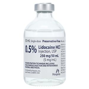 Lidocaine HCl Injection 0.5% Preservative Free SDV 50mL 25/Bx, 2 BX/CA