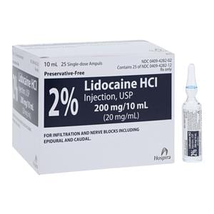 Lidocaine HCl Injection 2% Preservative Free Ampule 10mL 25/Bx