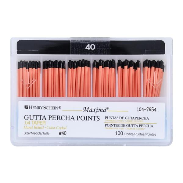 Maxima Hand Rolled Gutta Percha Points Size 40 Black 100/Bx