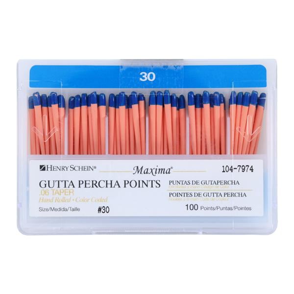 Maxima Hand Rolled Gutta Percha Points Size 30 Blue 100/Bx