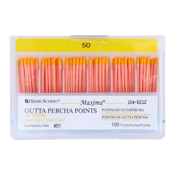 Maxima Hand Rolled Gutta Percha Points Size 50 Yellow 100/Bx