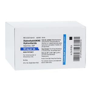 Diphenhydramine HCl Injection 50mg/mL SDV 1mL 25/Bx