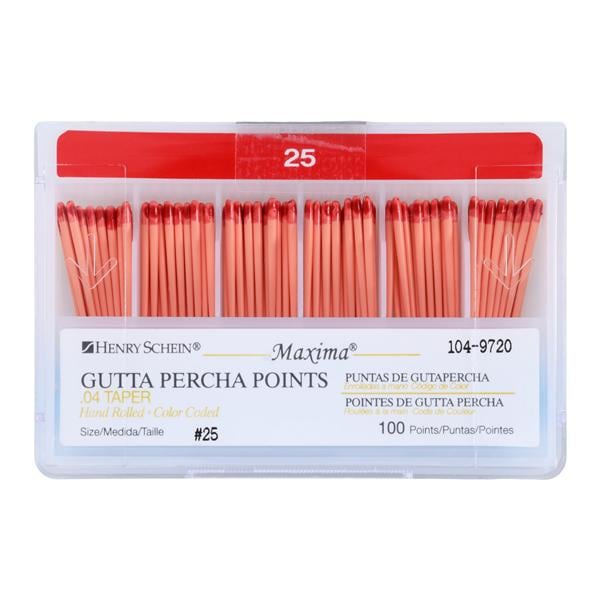 Maxima Hand Rolled Gutta Percha Points Size 25 Red 100/Bx