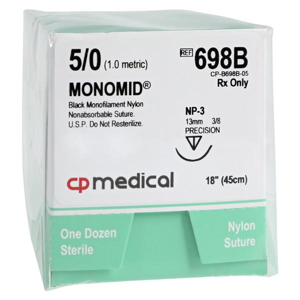 Monomid Suture 5-0 18" Nylon Monofilament NP-3 Black 12/Bx