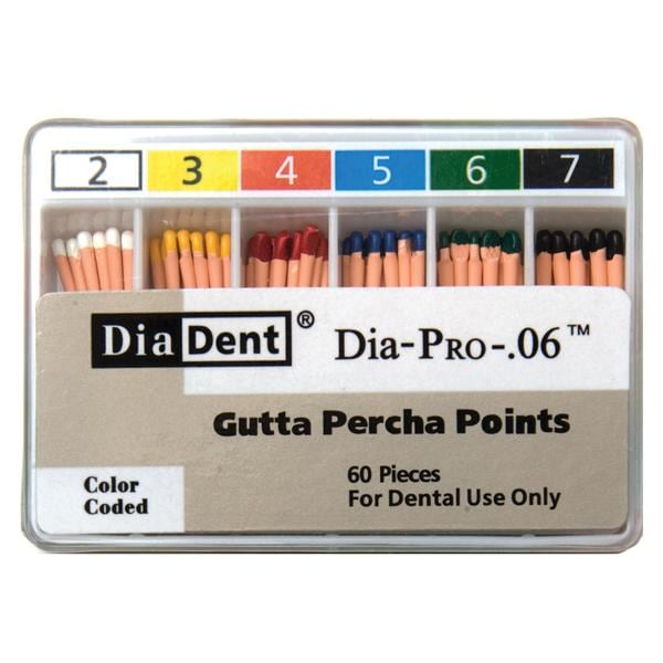 Dia-Pro Hand Rolled Gutta Percha Points Size 2-7 Assorted 60/Bx