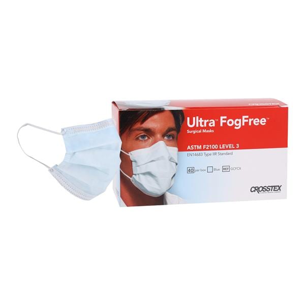 Ultra Fog-Free Mask ASTM Level 3 Anti-Fog Blue 40/Bx