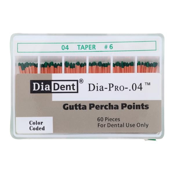 Dia-Pro Hand Rolled Gutta Percha Points Size 6 Green 60/Bx